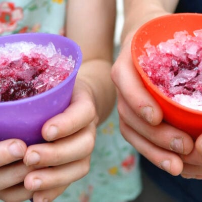Healthy snow cones with fruit juice syrup