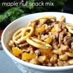 This maple nut snack mix is so addictive! This is a great appetizer or finger food recipe for the big game.