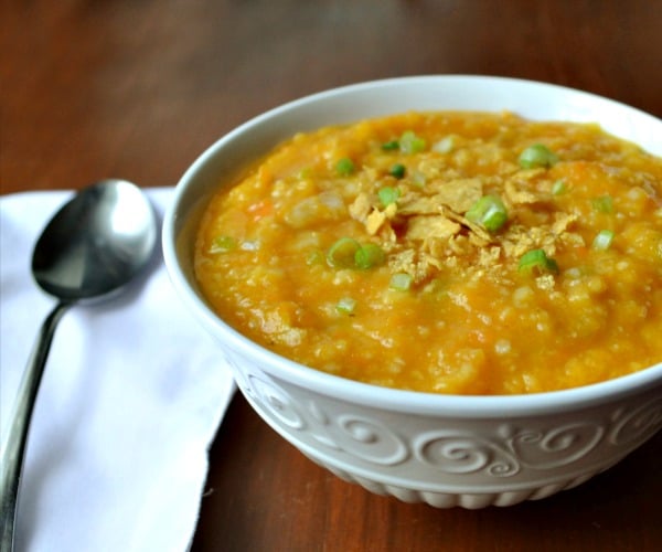 Squash tortilla soup is such a great healthy dinner recipe. It's cheap, too, at just $.80 per serving!