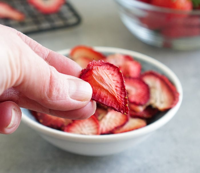 Dehydrated strawberry up close