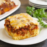 Gluten free cornbread casserole on a plate