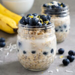 Blueberry overnight oats in a jar