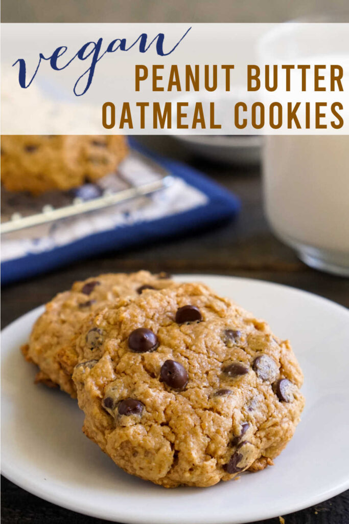 Vegan peanut butter oatmeal cookies on a plate