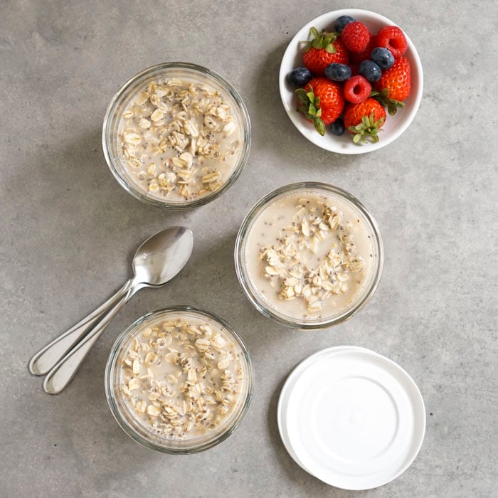 Oat mixture in jars ready to refrigerate