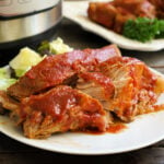 Instant Pot country style pork ribs on a plate