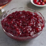 Chia cranberry sauce is a glass bowl