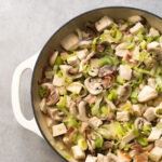 Chicken mushroom casserole in a skillet