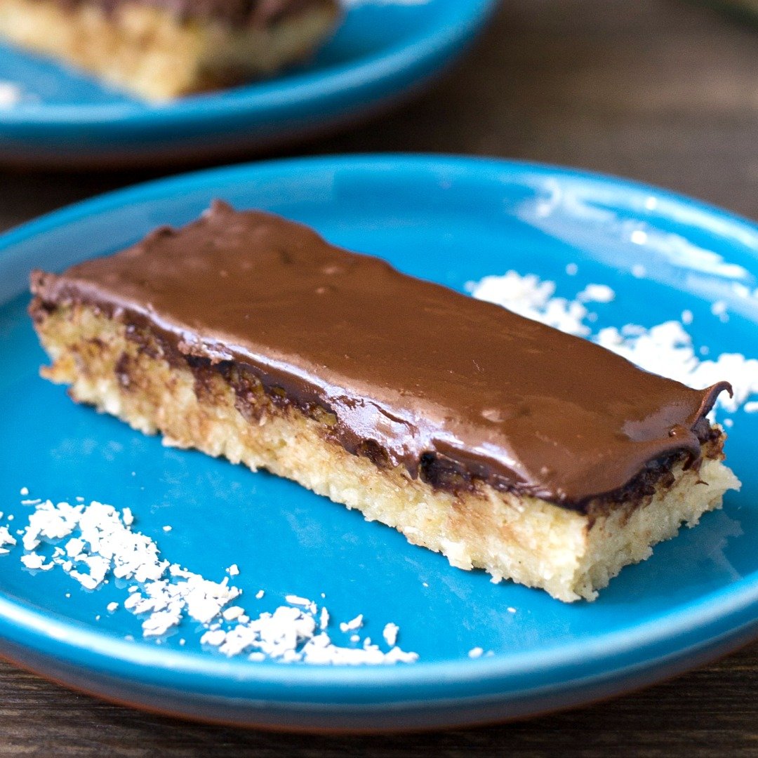 Homemade Mounds bar on a plate