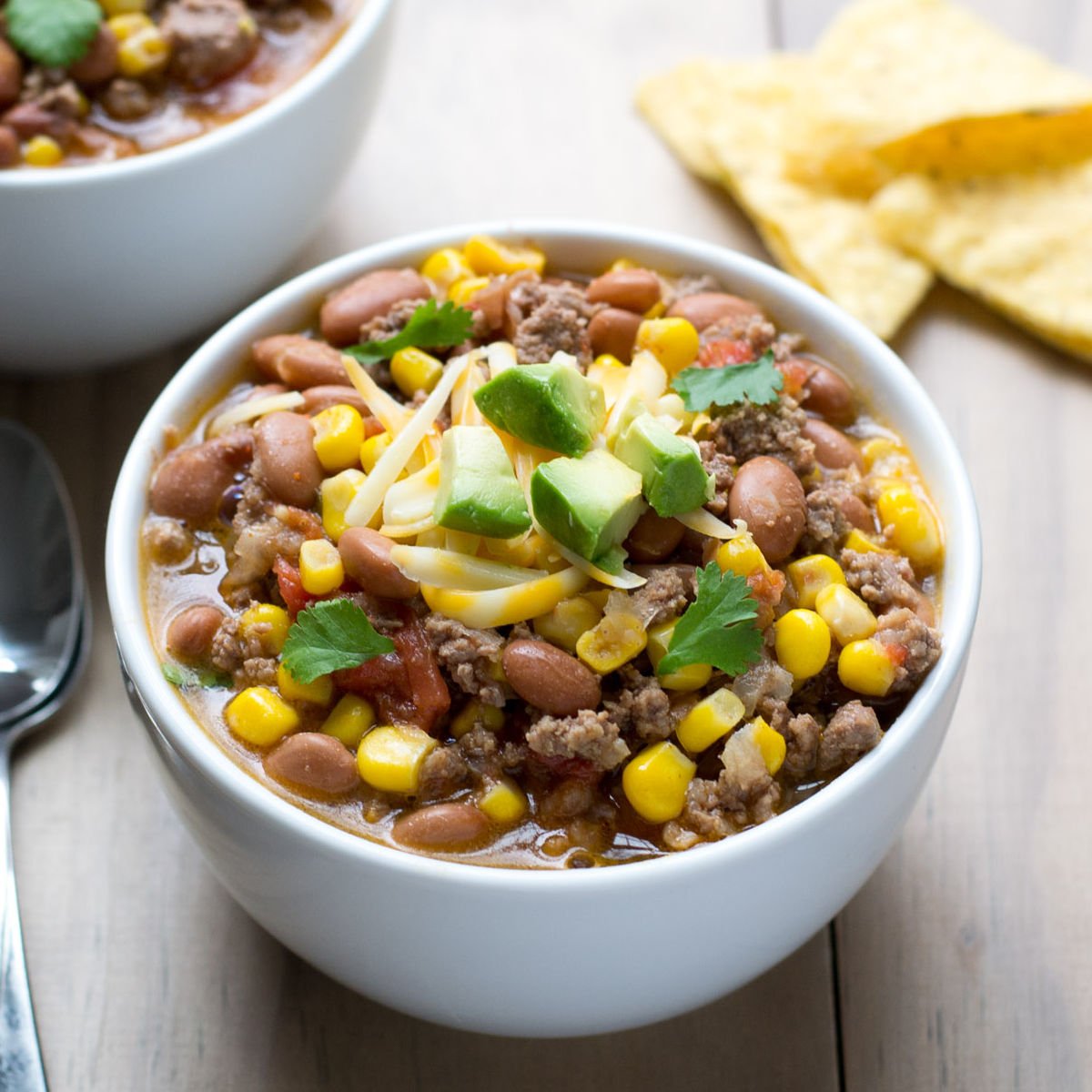 Crock Pot taco soup in a bowl
