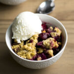 Cherry Rhubarb Cobbler in a bowl