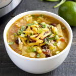 Instant Pot chicken tortilla soup in a bowl